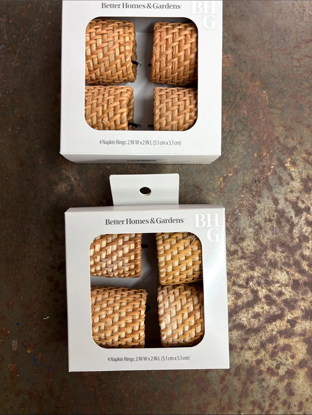 Better Homes & Gardens Woven Rattan Napkin Rings - Natural Tan—Lot of 2 Boxes